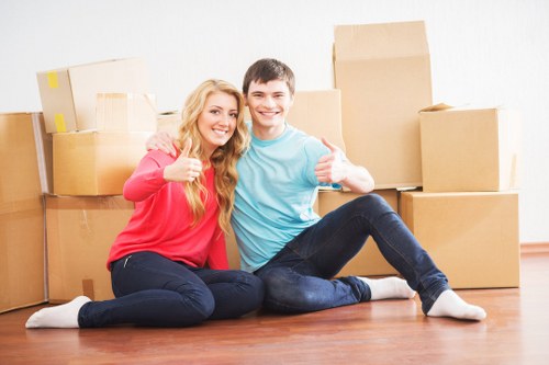 Packed office assets ready for business relocation in Ham