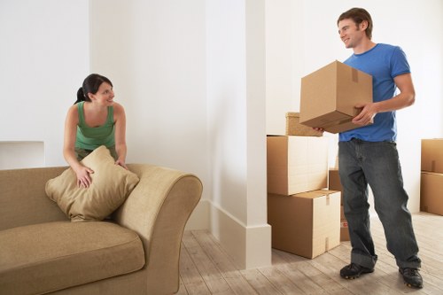Fragile items carefully packed for a house move in Ham